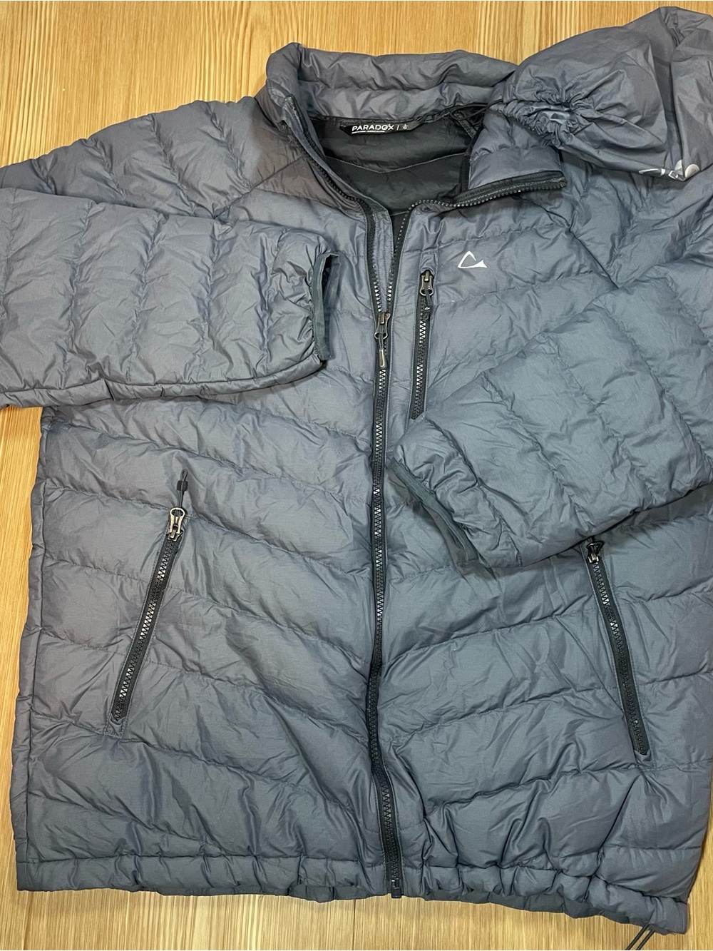 Paradox Men’s Packable Down Puffer Jacket Detachable Hood Grey Size L